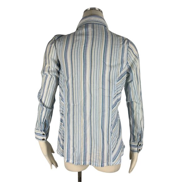 Oh Baby Medium Maternity Top Button Front Blue Stripe Long Sleeve Motherhood - Picture 3 of 5